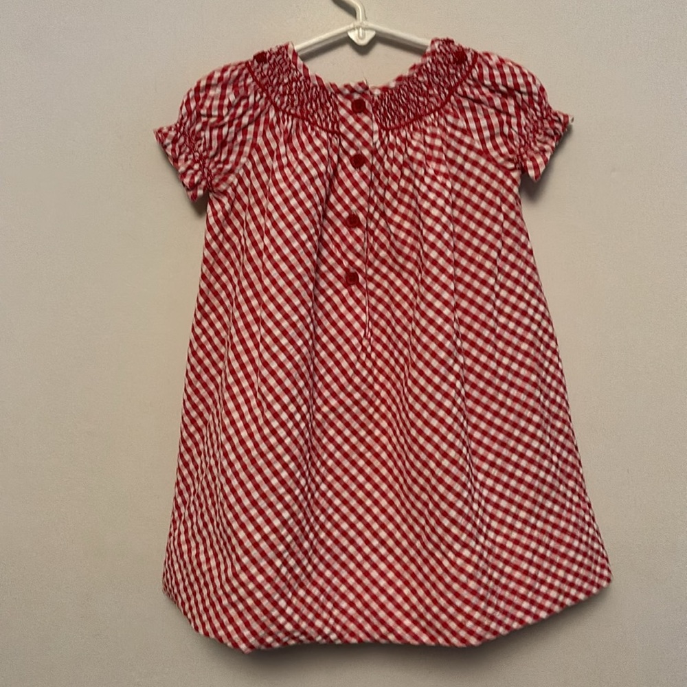 Strasburg Smocked Dress 3m girl red seersucker gingham perfect Valentines - Picture 4 of 5